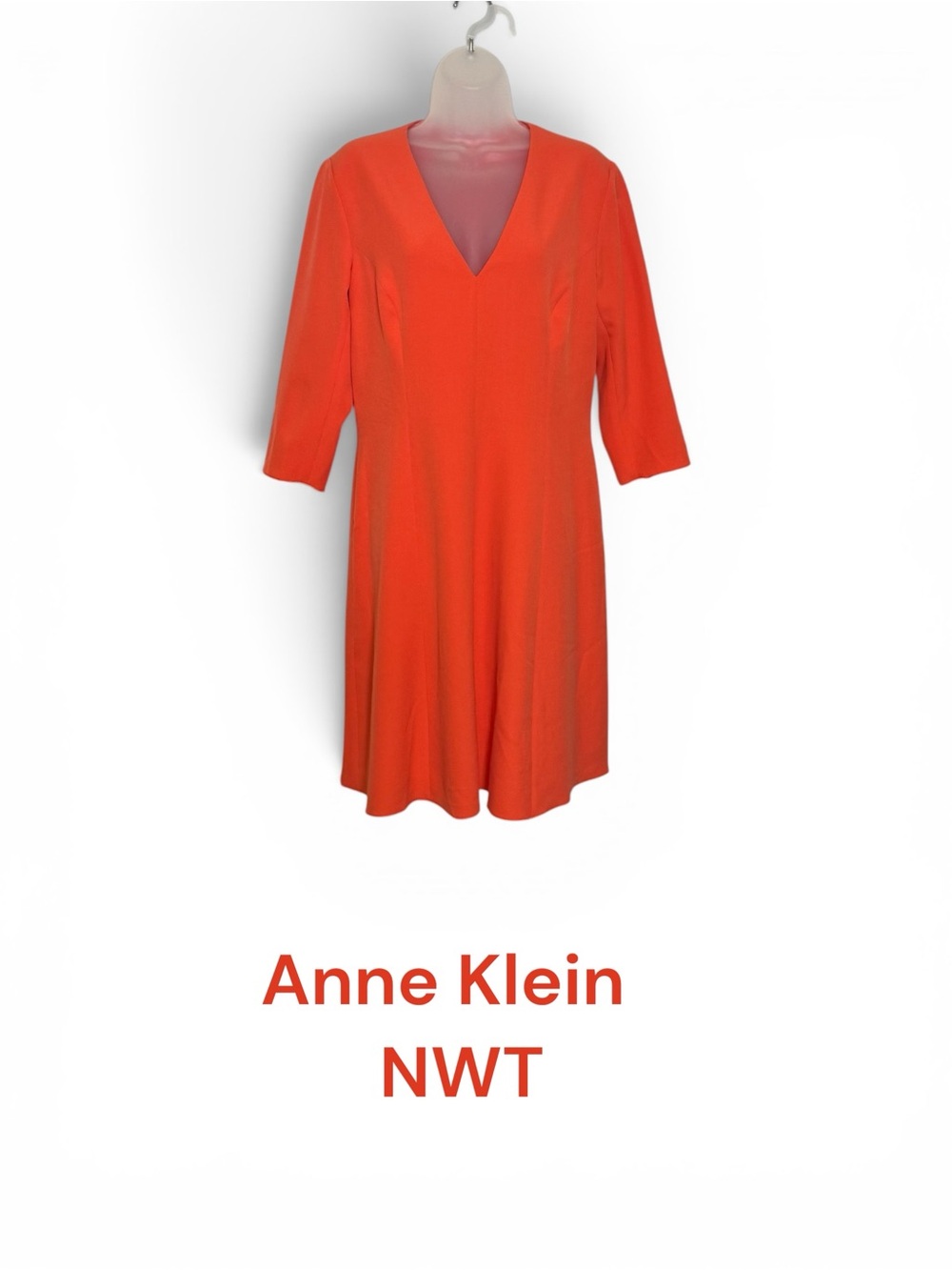 NWT ANNE KLEIN BEAUTIFUL  V-Neck 3/4 Sleeve  Dress SIZE: 12    #CL